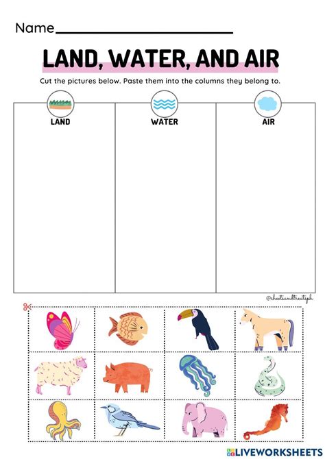 kindergarten land water air animals worksheet